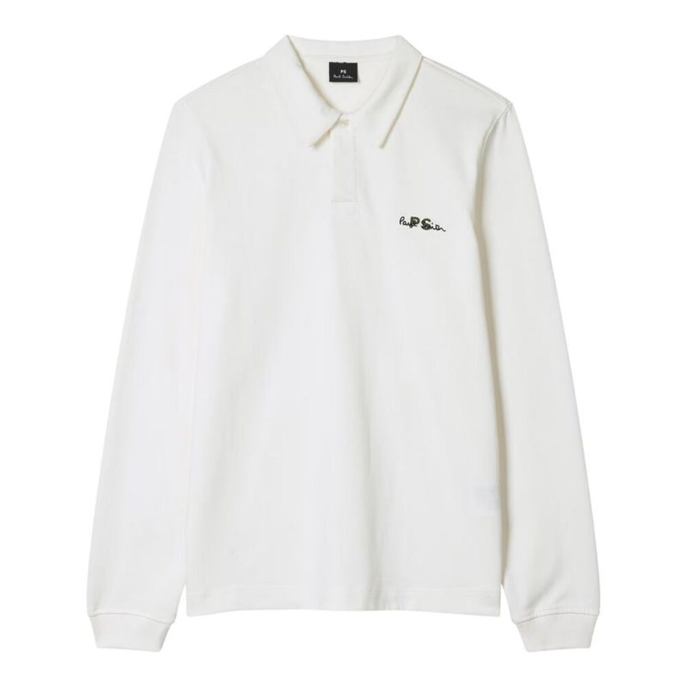 Paul Smith Mens Embroidered Logo Cotton Long-Sleeved Polo Shirt / White